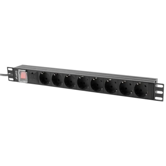 PDU Lanberg PDU-08F-0200-BK Conmutado 8 Saídas RACK 1U Horizontal Preto