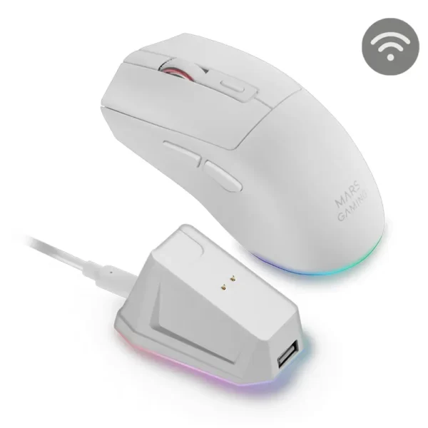 Rato Óptico Mars Gaming MM-T3 RGB Wireless/Bluetooth 14400DPI Branco + Mouse Dock