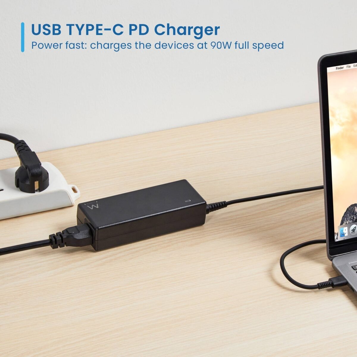 Carregador de Portátil Universal Ewent EW3982 90W USB-C Power Delivery Preto + Cabo de Alimentação Schuko-IEC C5 (3 Pinos) - Image 4