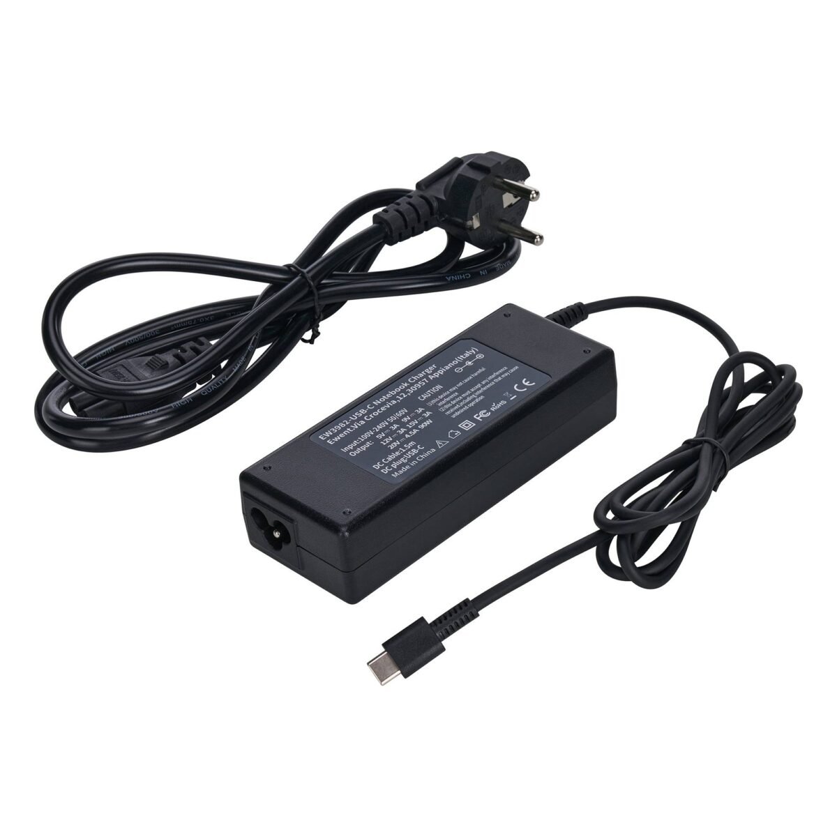 Carregador de Portátil Universal Ewent EW3982 90W USB-C Power Delivery Preto + Cabo de Alimentação Schuko-IEC C5 (3 Pinos) - Image 1
