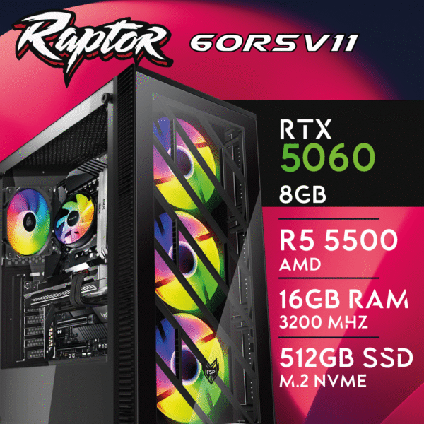 Computador Gaming RAPTOR-60R5V11 R5 5500 16GB 512GB M.2 RTX5060 8GB