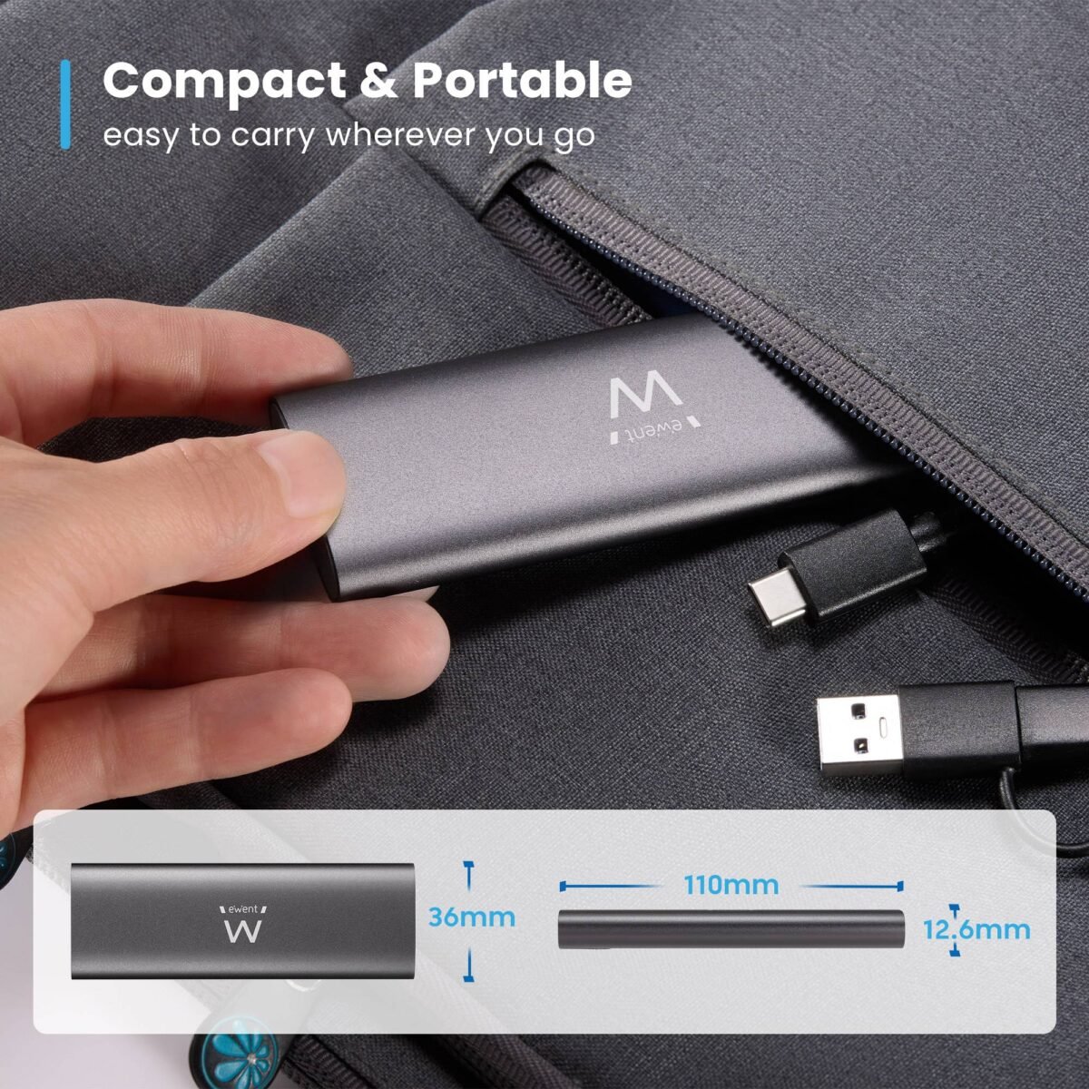 Caixa Externa M.2 Ewent EW7061 USB-C 3.2 Gen2 NVMe/SATA Cinza Screwless - Image 2