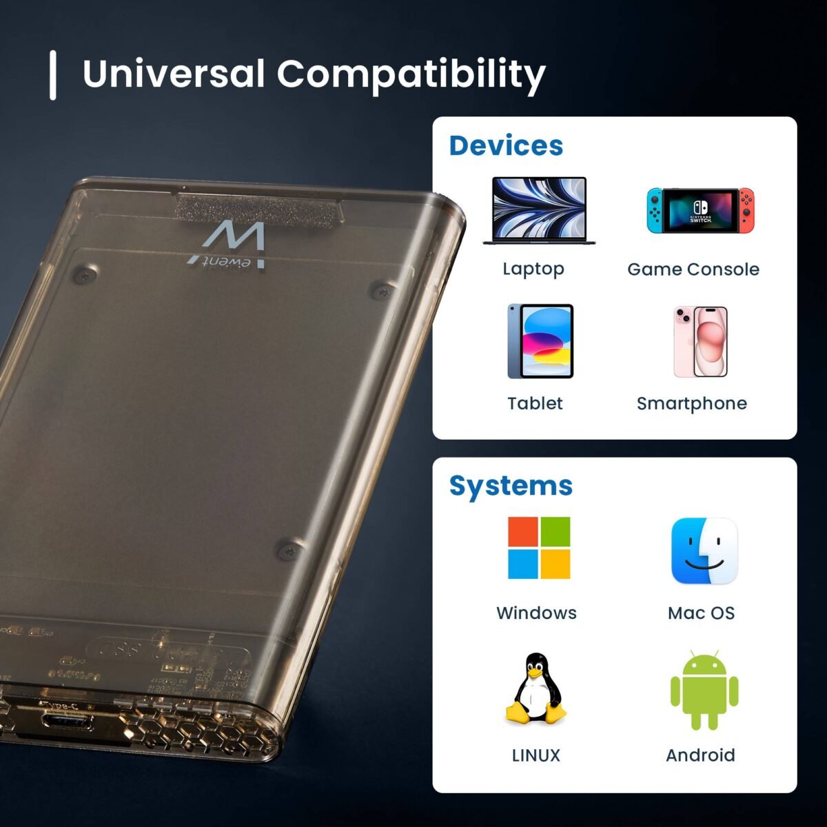 Caixa Externa 2.5" Ewent EW7068 USB-C 3.2 Gen1 (USB 3.0) HDD/SSD Transparente Screwless - Image 4