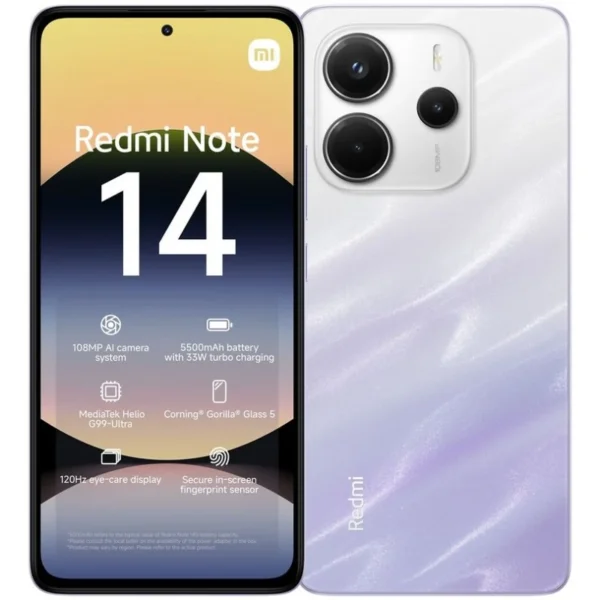 Smartphone Xiaomi Redmi Note 14 6.67" 4G 8GB 256GB Névoa púrpura