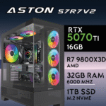 Computador Gaming ASTON-57R7V2 R7 9800X3D 32GB 1TB M.2 SSD RTX5070Ti 16GB 3D VIEW CASE Watercooling 240mm