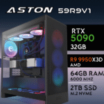 Computador Gaming ASTON-59R9V1 RYZEN 9 9950X3D 64GB 2TB M.2 SSD RTX 5090 32GB Watercooling 360mm IPS LCD