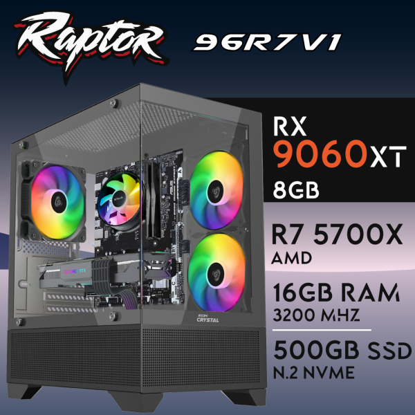 Computador Gaming RAPTOR-96R7V1 R7 5700X 16GB 500GB M.2 SSD RX9060XT 8GB