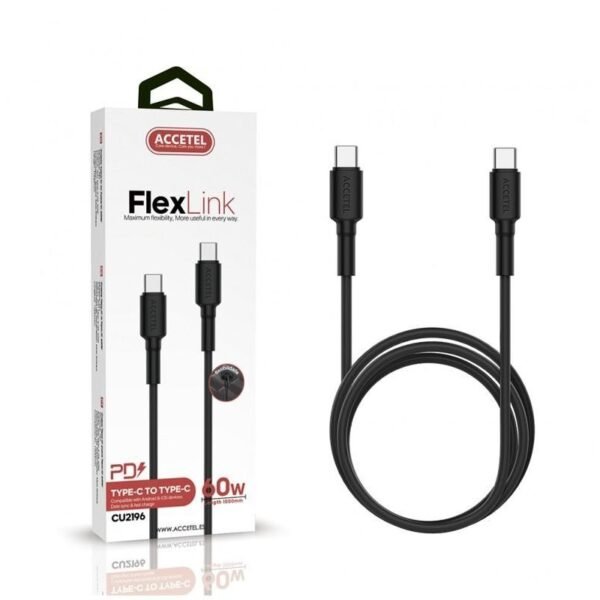 Cabo USB FlexLink de Carga Rápida 60W Type-C para Type-C 1M Accetel CU2196 Preto